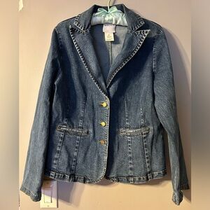Walter Baker Blue Denim Jean Jacket / blazer with V Neck and 3 buttons